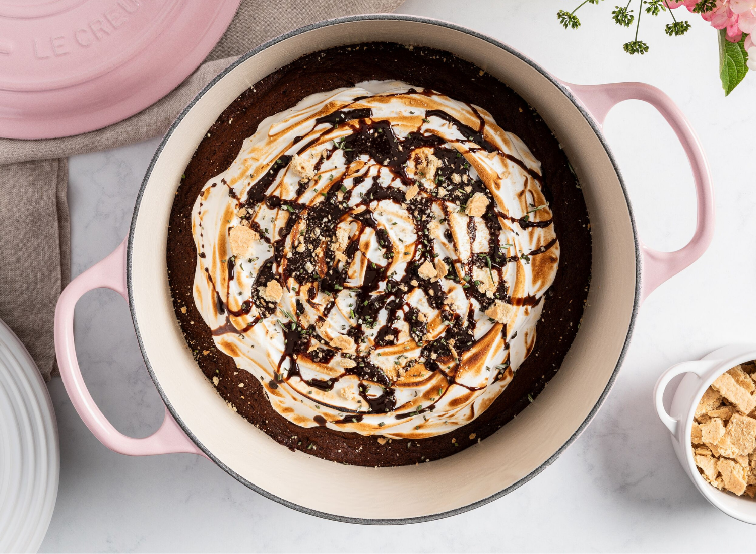 Rosemary Dark Chocolate Brownies with Vanilla Meringue