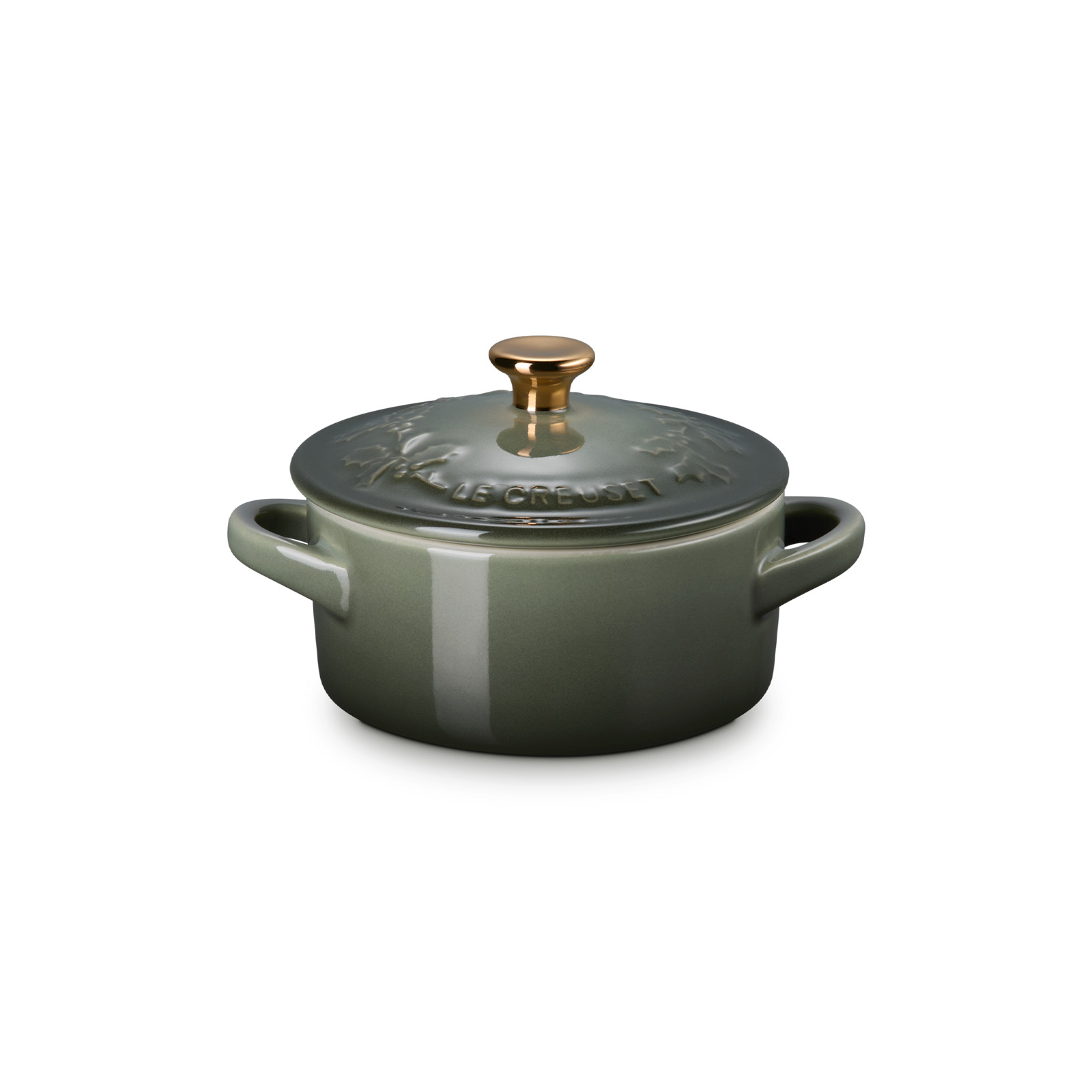 Holly Relief Stoneware Classic Round Mini Cocotte
