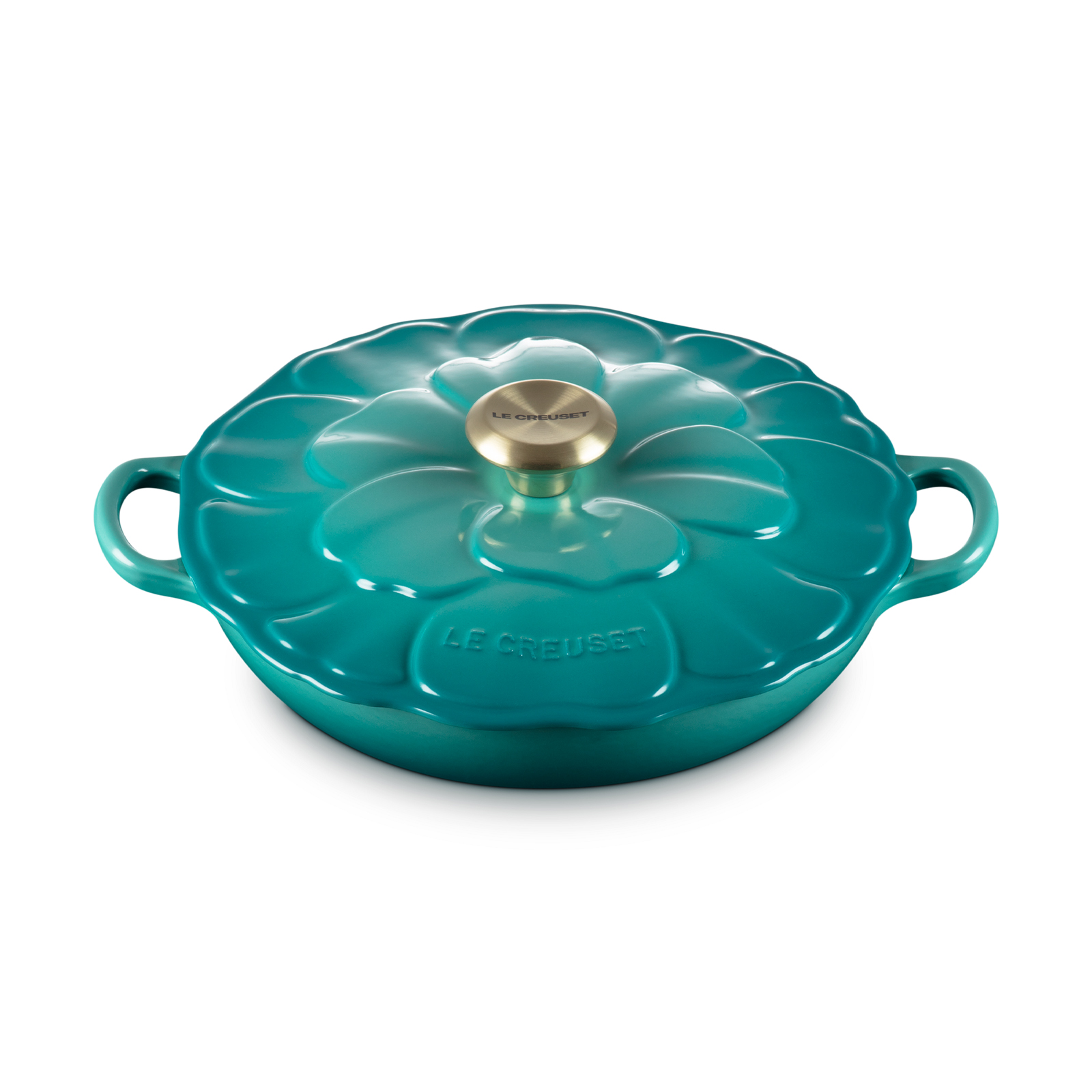 Signature Petal Braiser Bleu Riviera 26cm Light Gold Knob