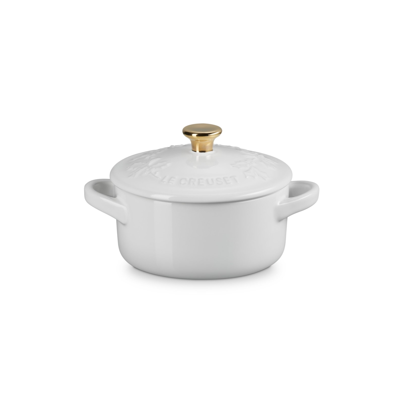 Holly Relief Stoneware Classic Round Mini Cocotte White 250ml