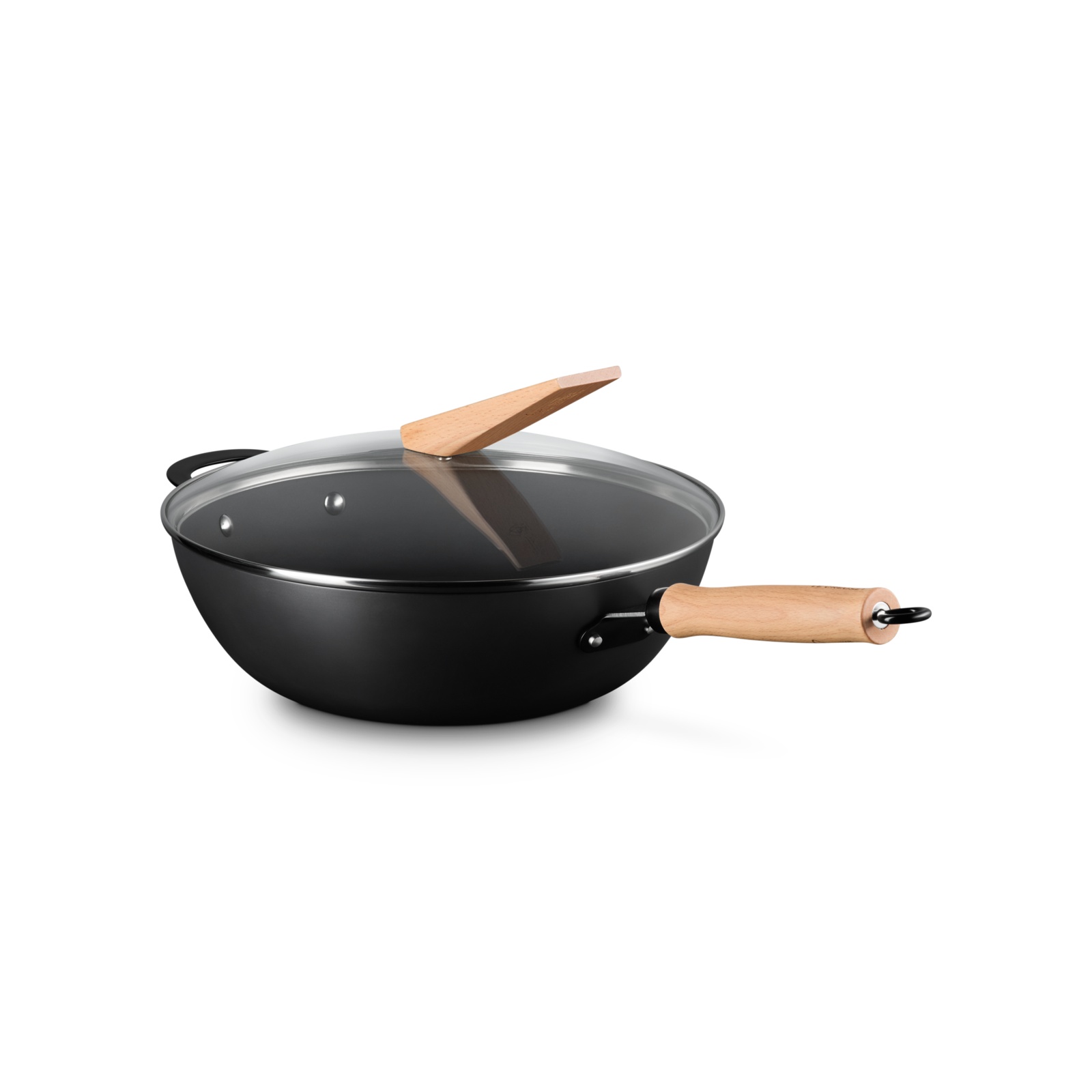 Carbon Steel Wok with Glass Lid and Wood Knob image number 1