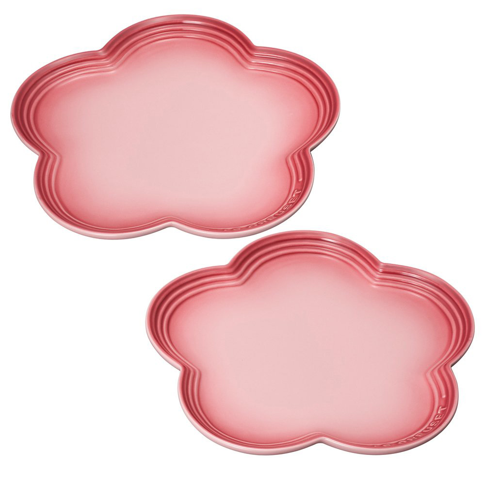 Stoneware Set of 2 Large Flower Plate Nature Pink