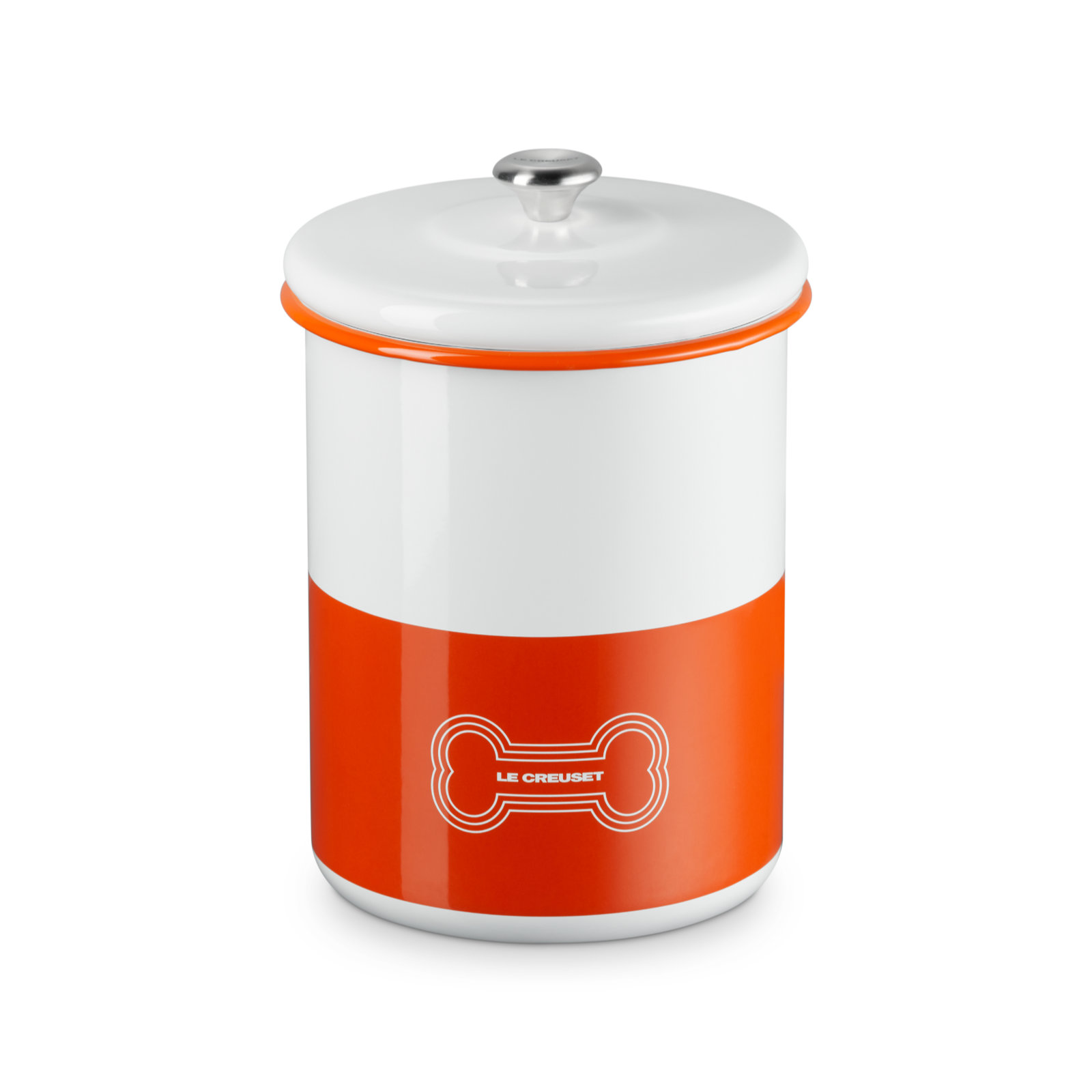 Enamel On Steel Pet Treat Jar with Bone Decal Orange 4L