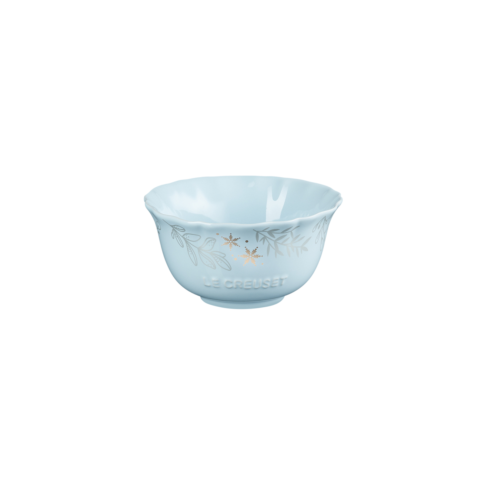 Elegant Frill Stoneware Bowl with Gold Decal Coastal Blue 360ml