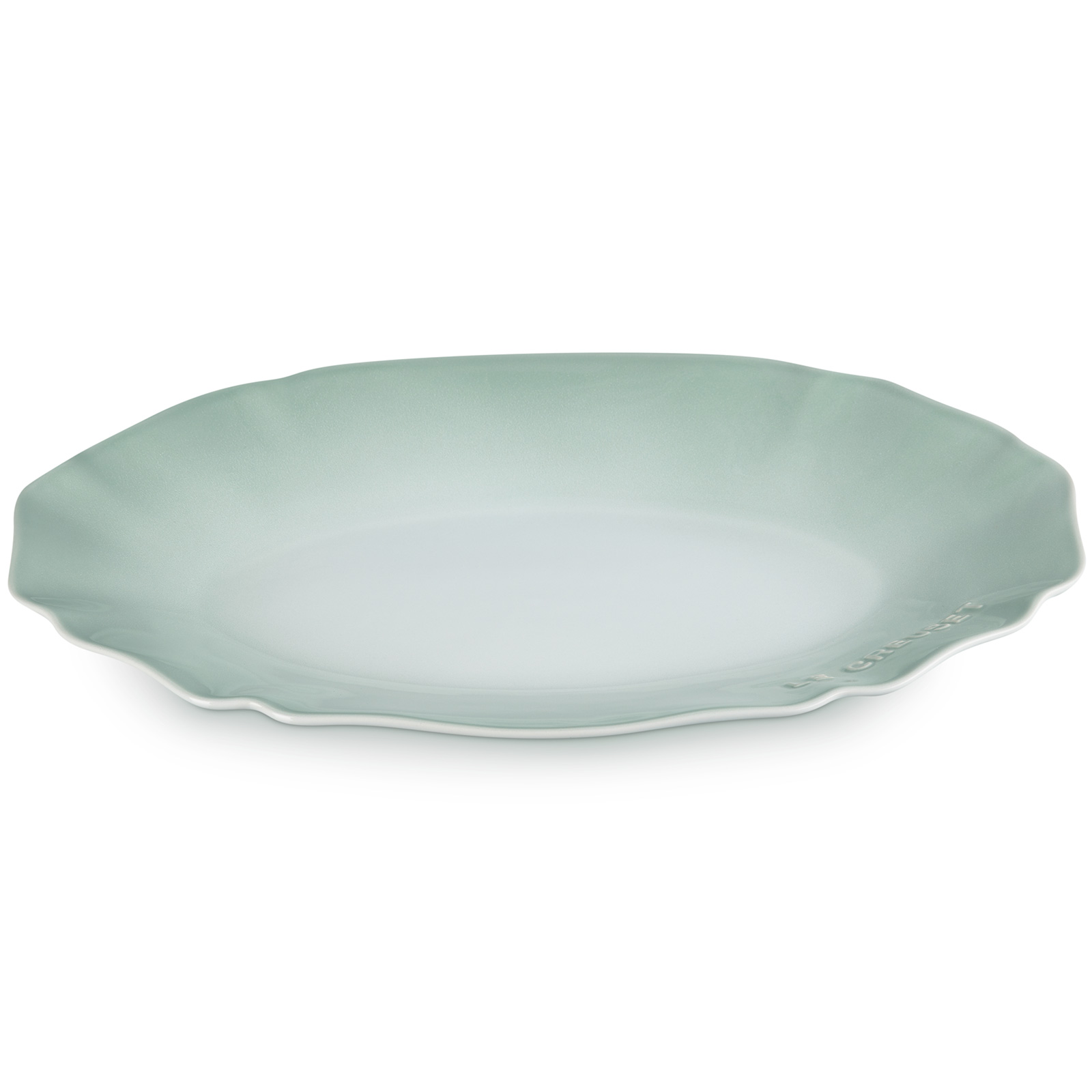 Elegant Frill Stoneware Oval Dish Water Green 32cm