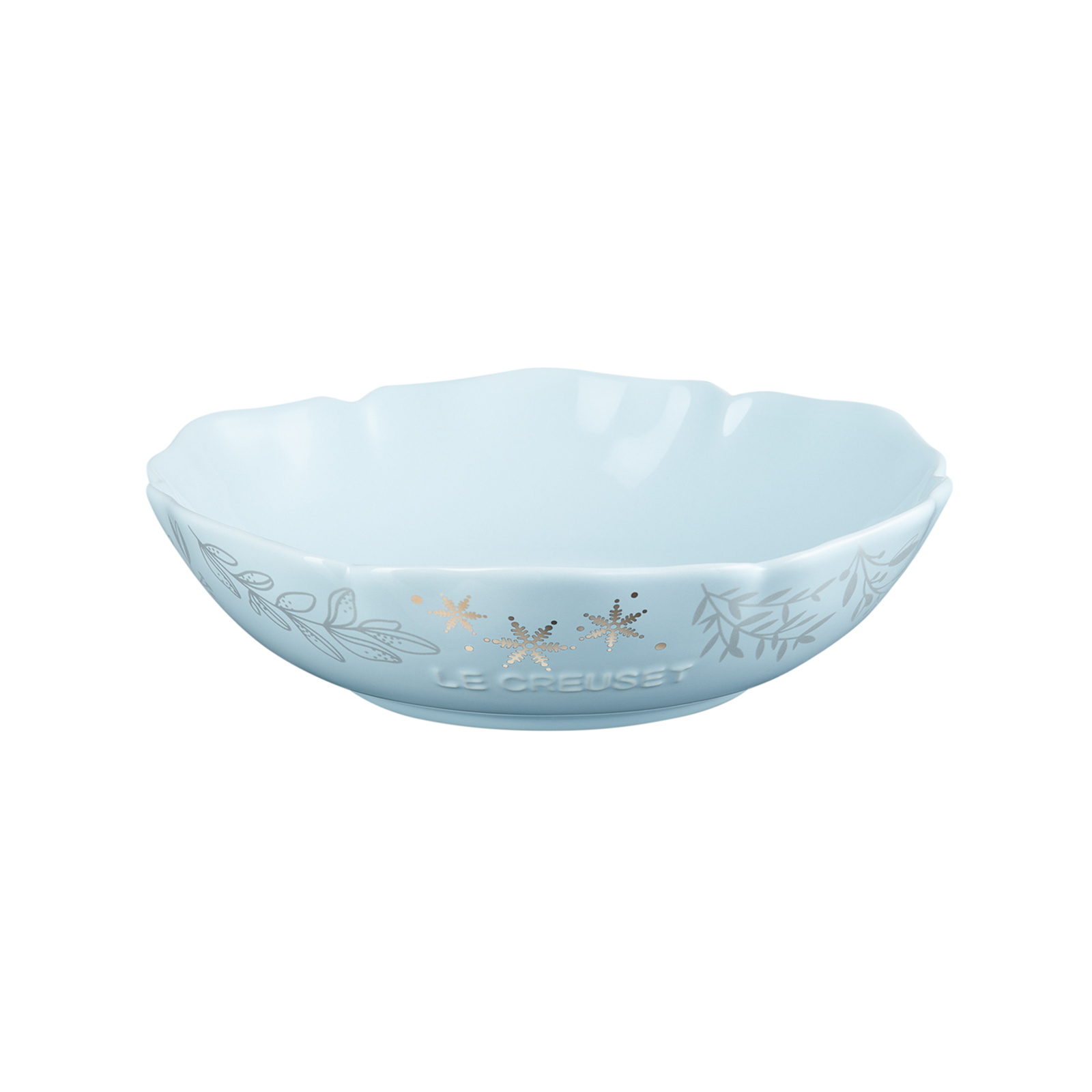 Elegant Frill Stoneware Dish with Gold Decal Coastal Blue 20cm
