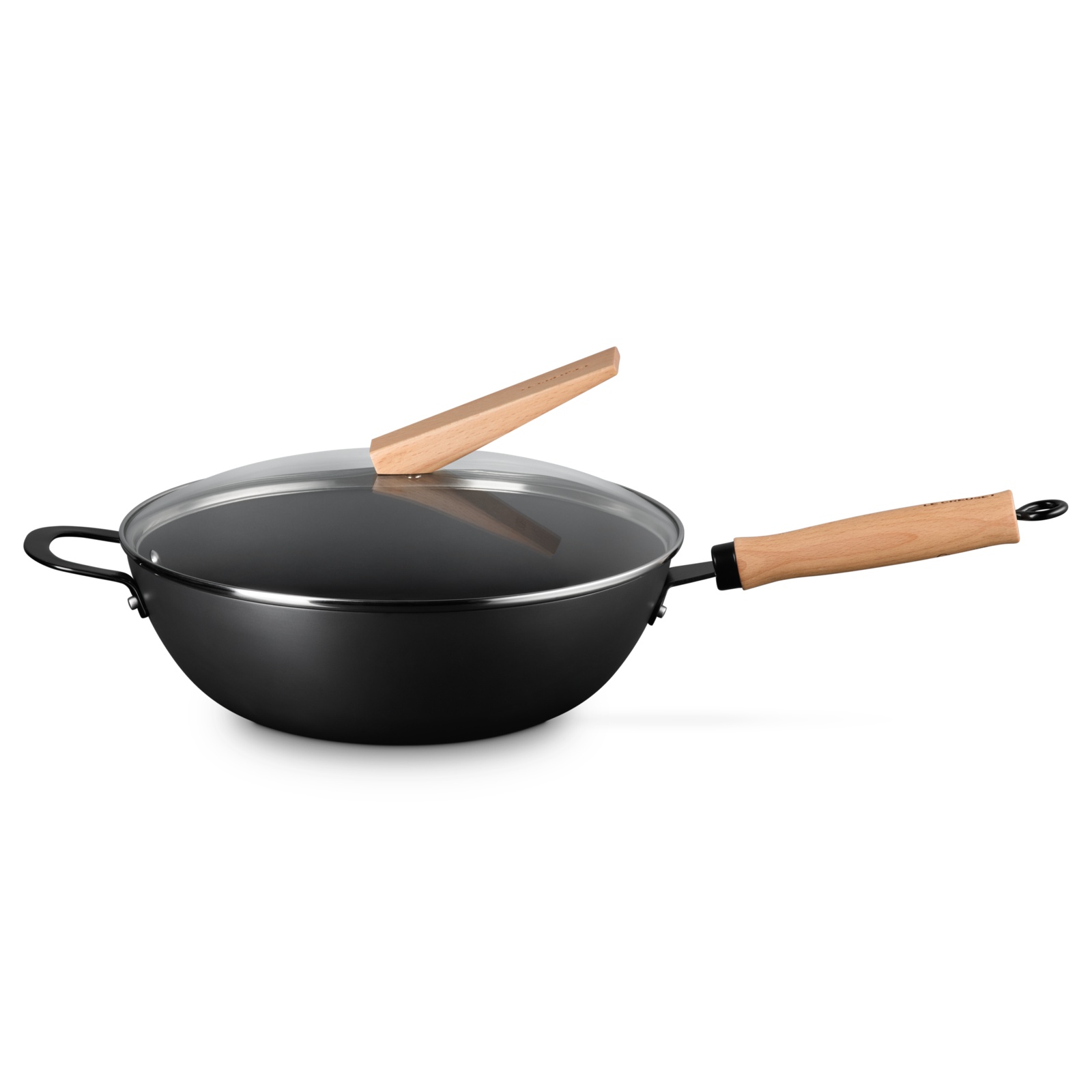 Carbon Steel Wok with Glass Lid and Wood Knob 30cm
