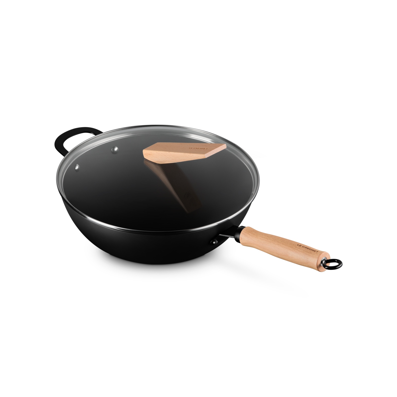 Carbon Steel Wok with Glass Lid and Wood Knob image number 3