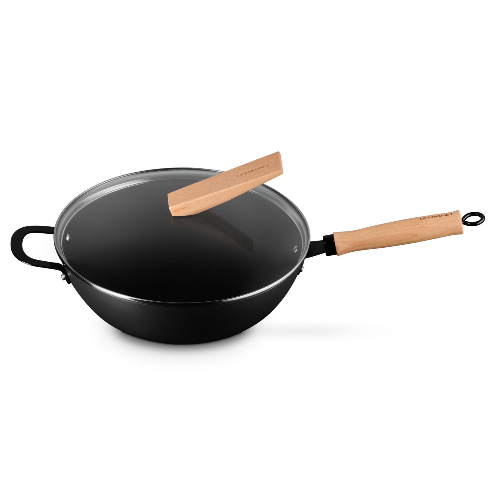Carbon Steel Wok with Glass Lid and Wood Knob image number 4