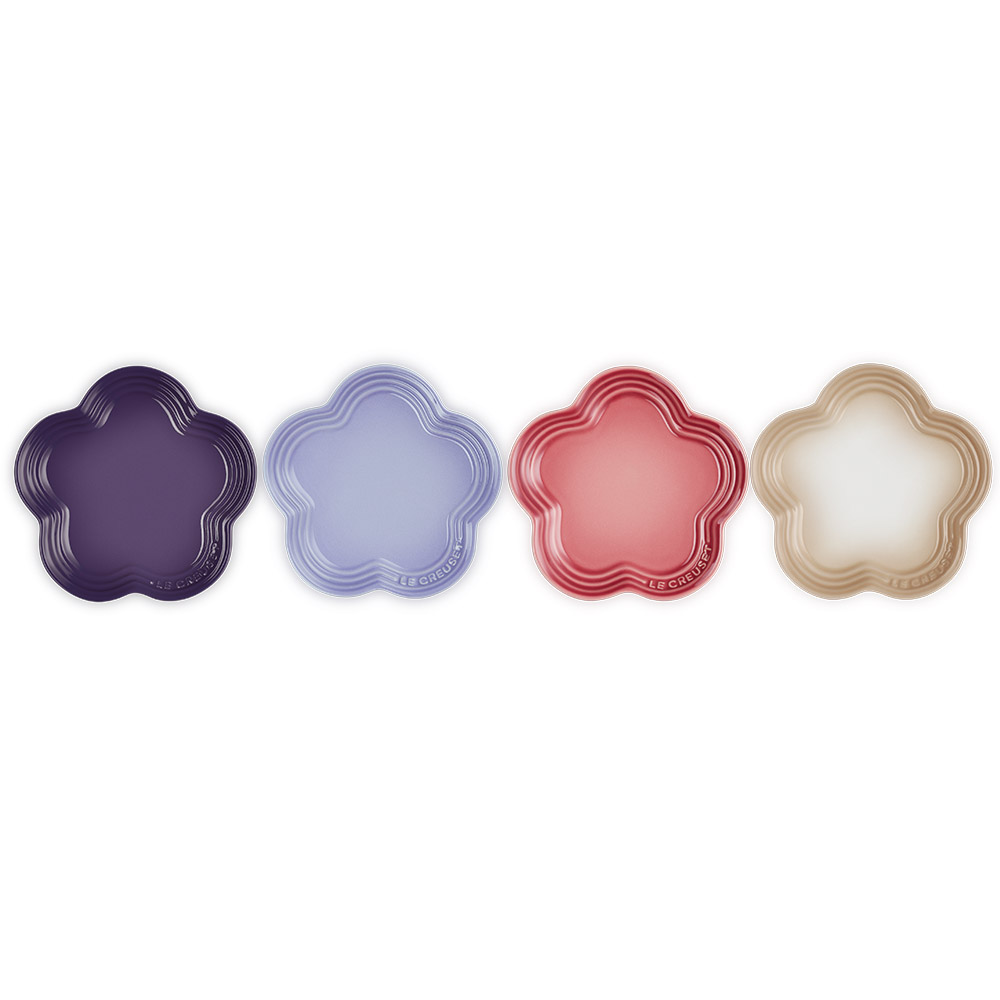Stoneware Set of 4 Small Flower Plate Multicolor