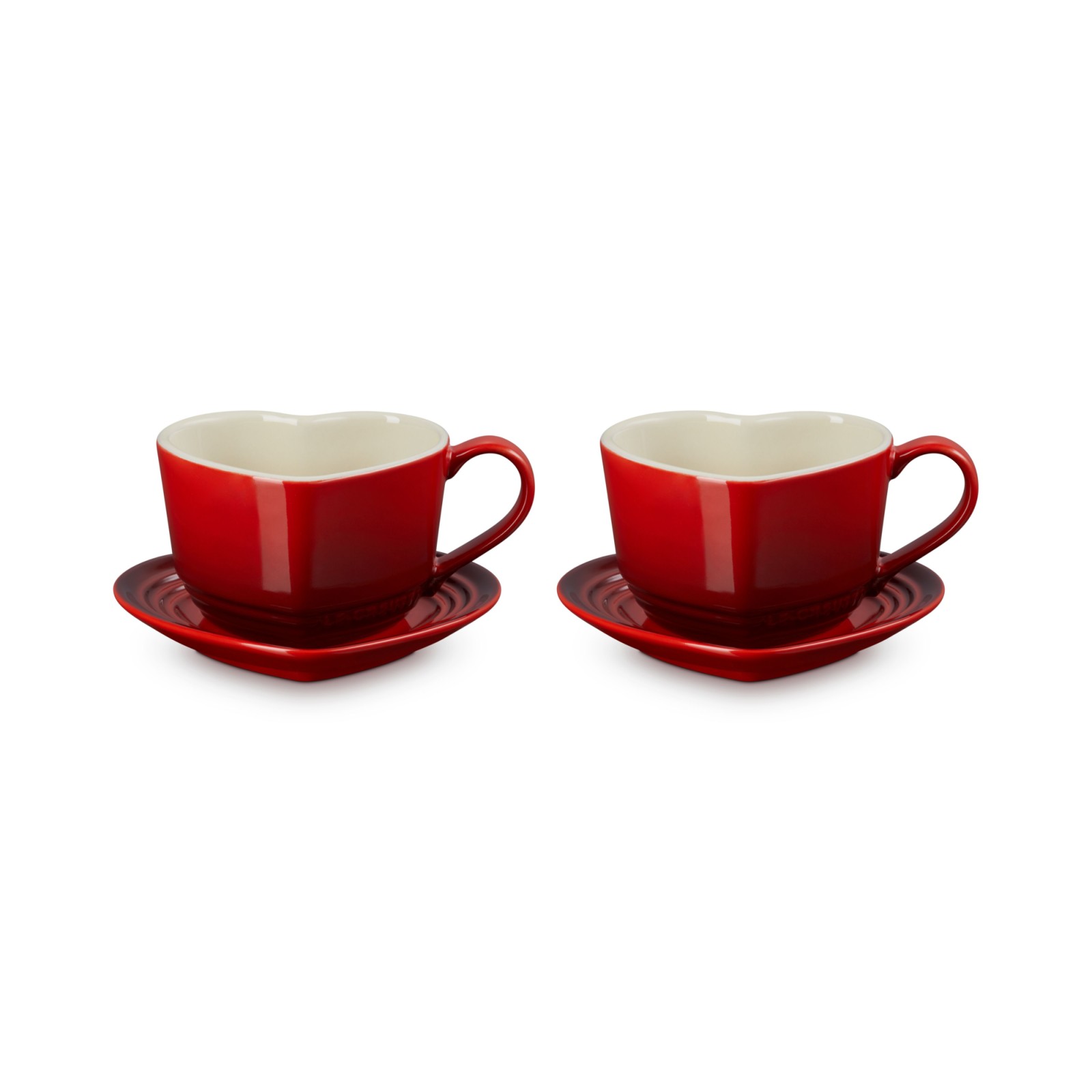 Stoneware Set of 2 Heart Mug with Saucer Cerise