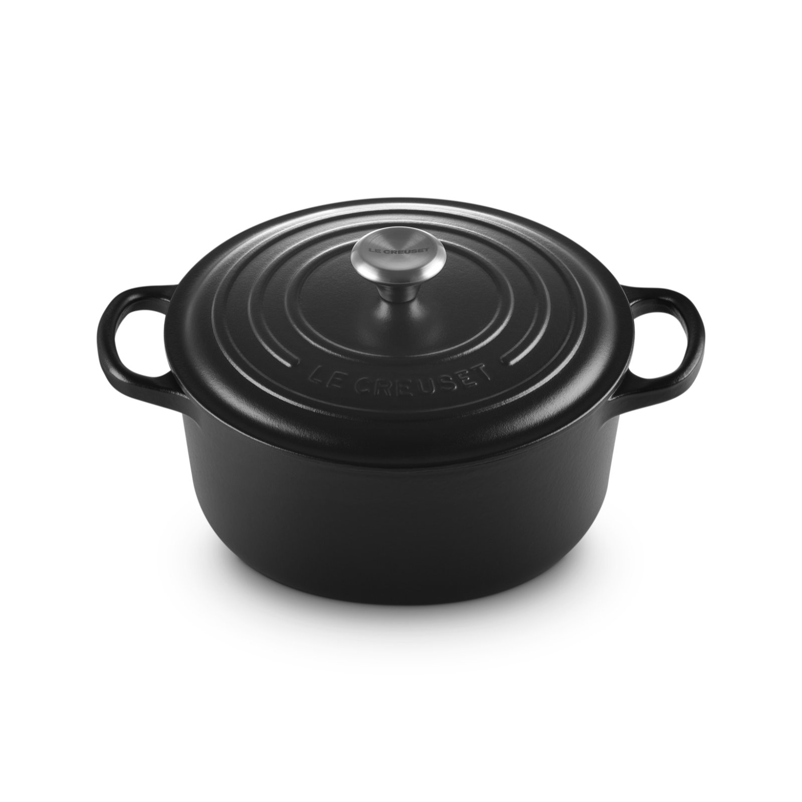 Round French Oven Silver Knob Black Interior image number 1