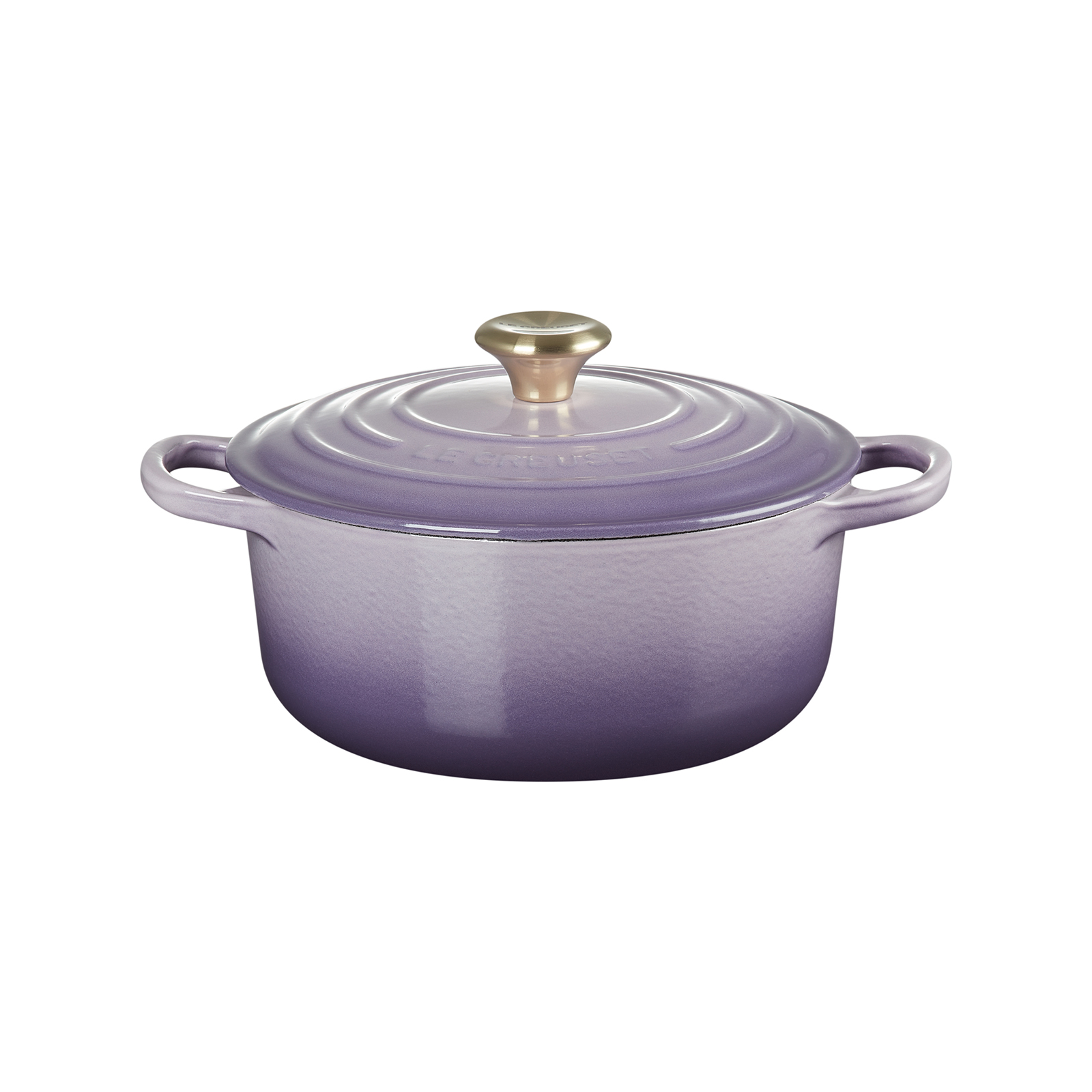 Round French Oven Bluebell Purple 20cm Light Gold Knob