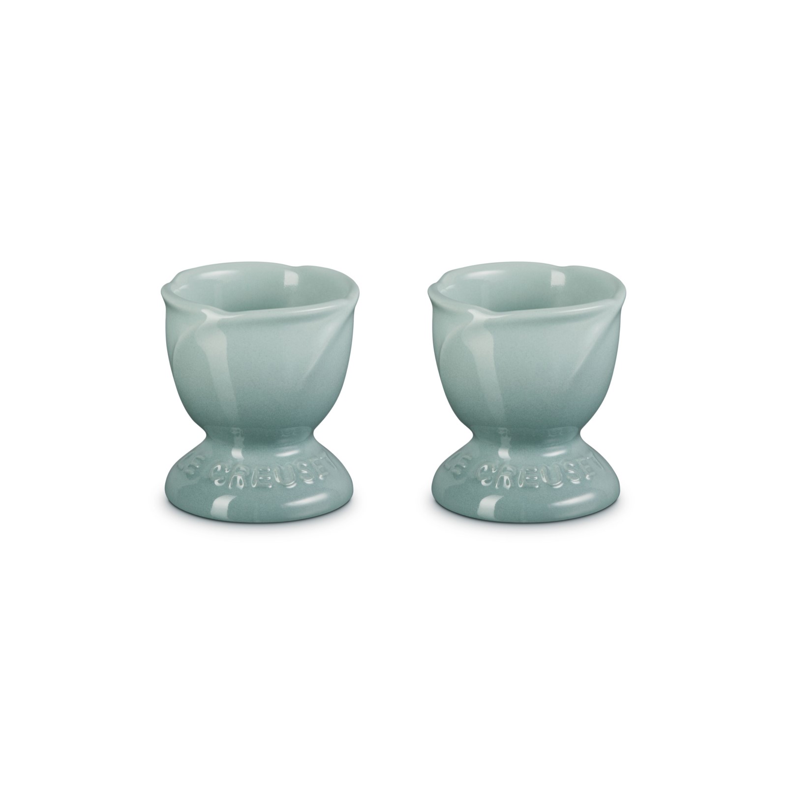 Set of 2 Footed Egg Cup Jardin Relief Sea Salt