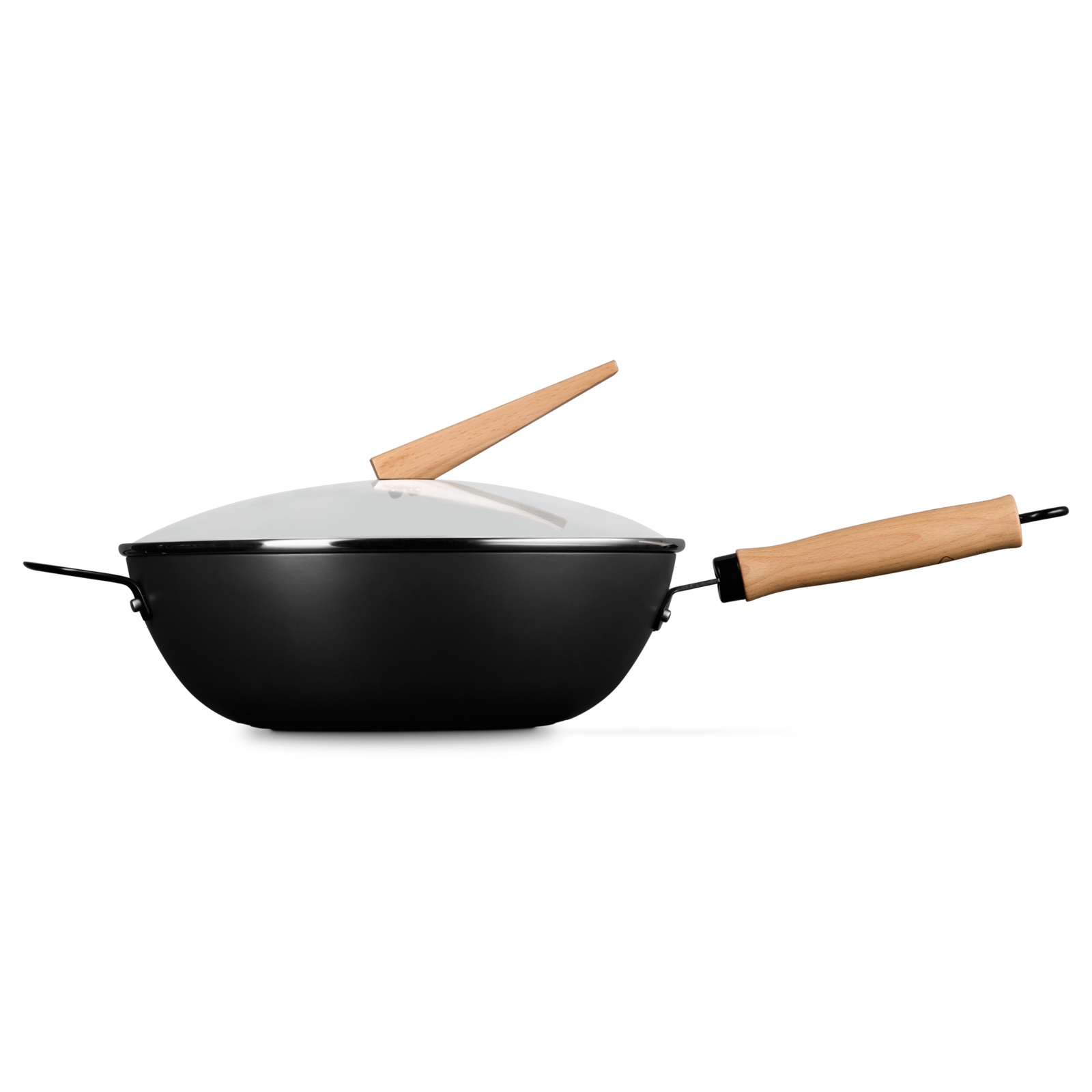Carbon Steel Wok with Glass Lid and Wood Knob image number 2