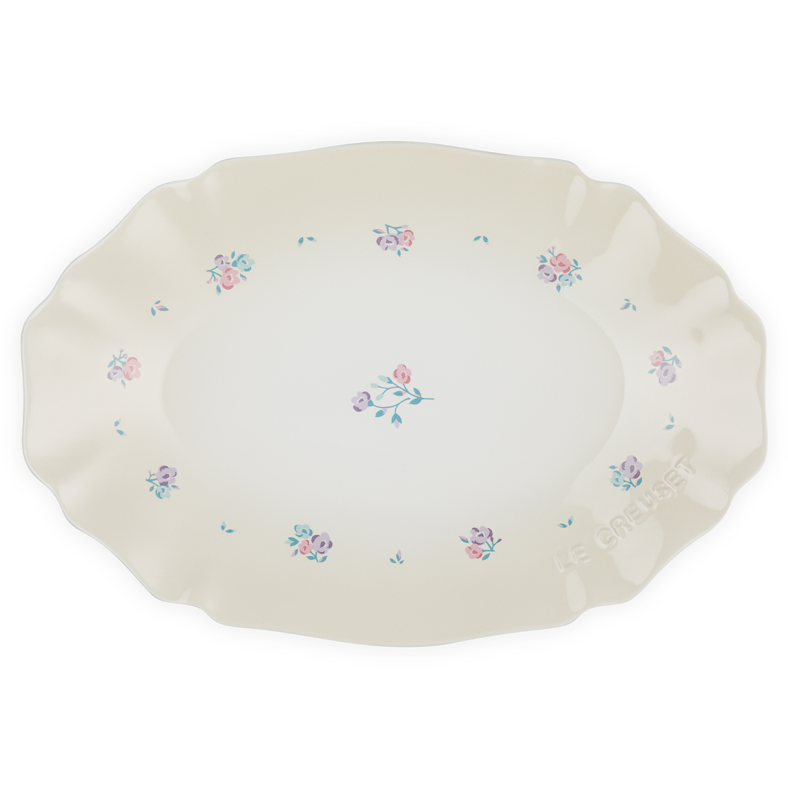 Elegant Frill Oval Stoneware Plate Fleur Meringue 32cm