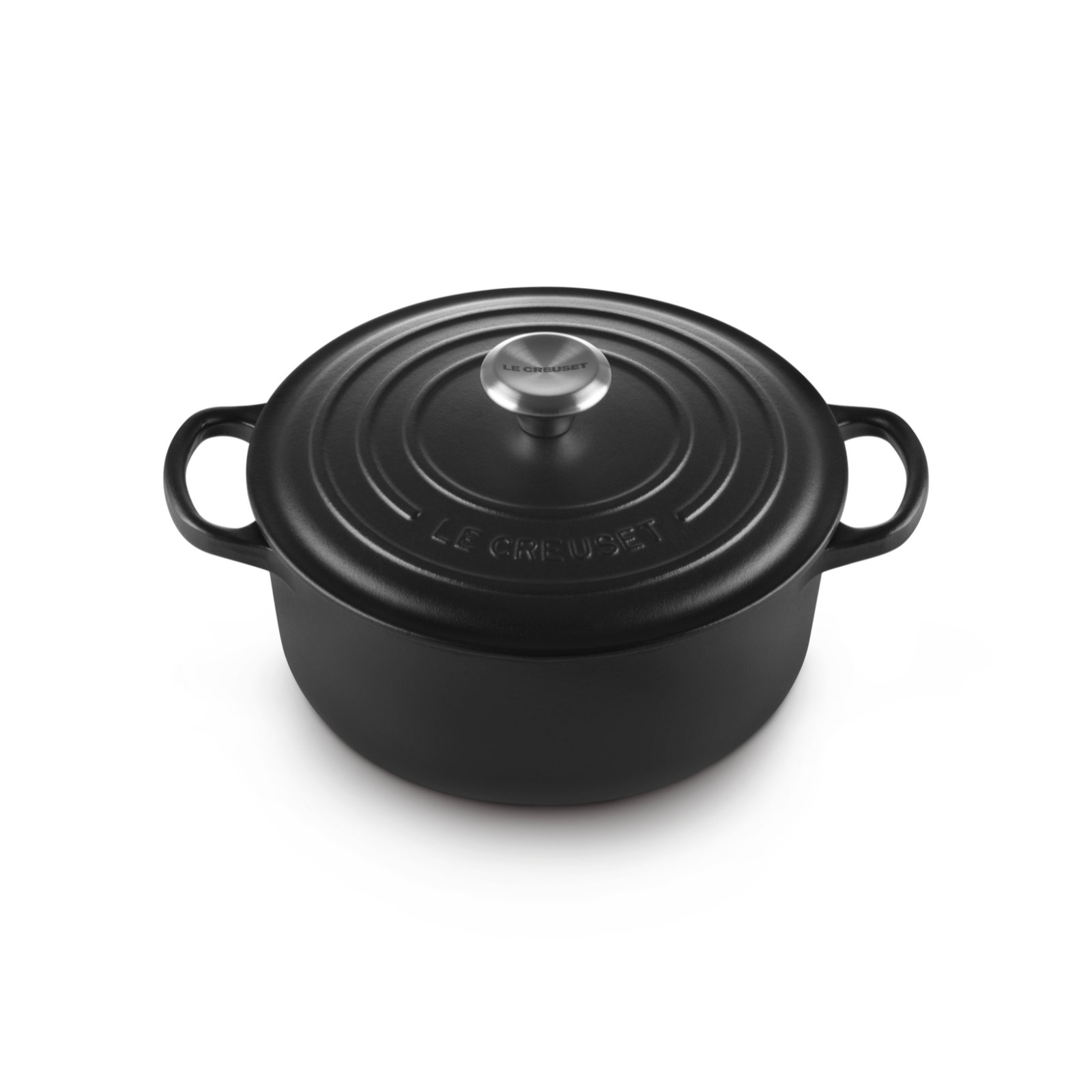 Round French Oven Silver Knob Black Interior image number 1