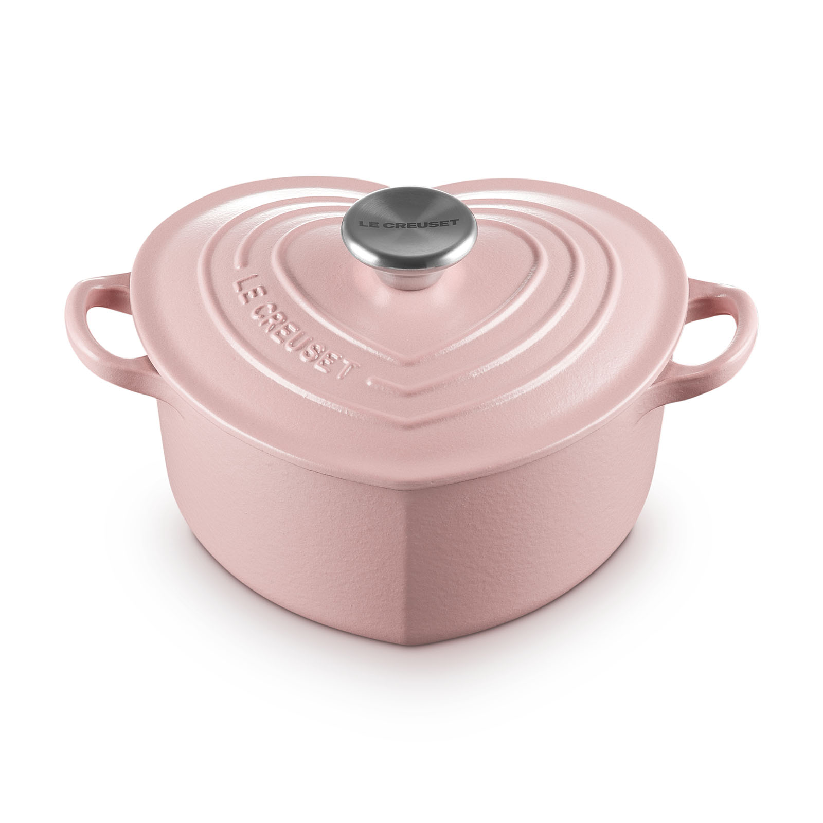 Cast Iron Heart Shaped Cocotte Sugar Pink 20cm SS Knob