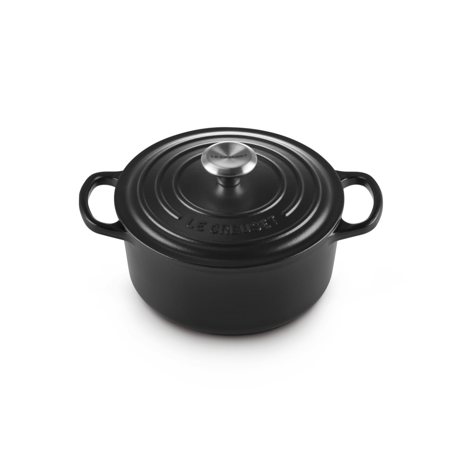 Round French Oven Silver Knob Black Interior image number 1