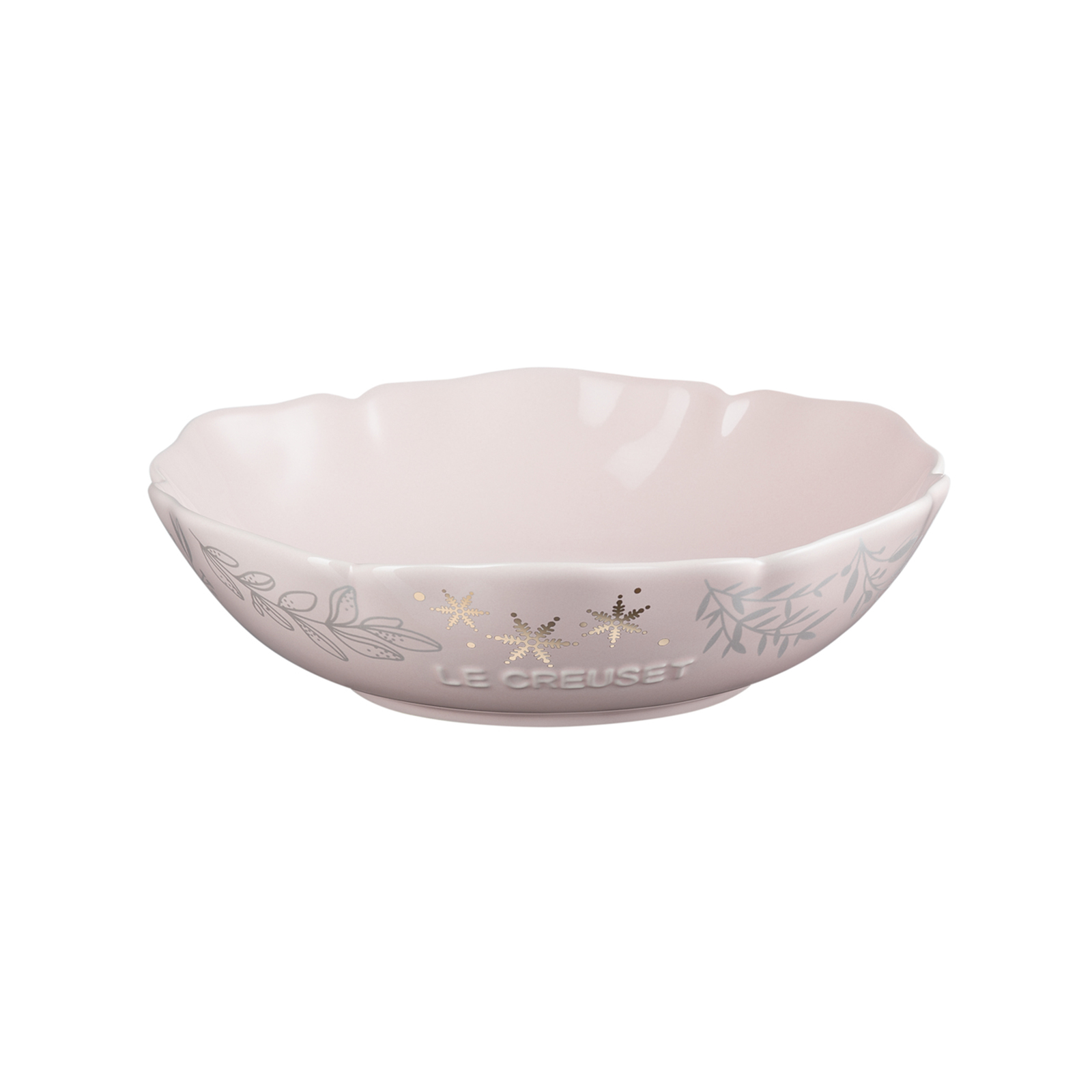 Elegant Frill Stoneware Dish with Gold Macaron Pink 20cm