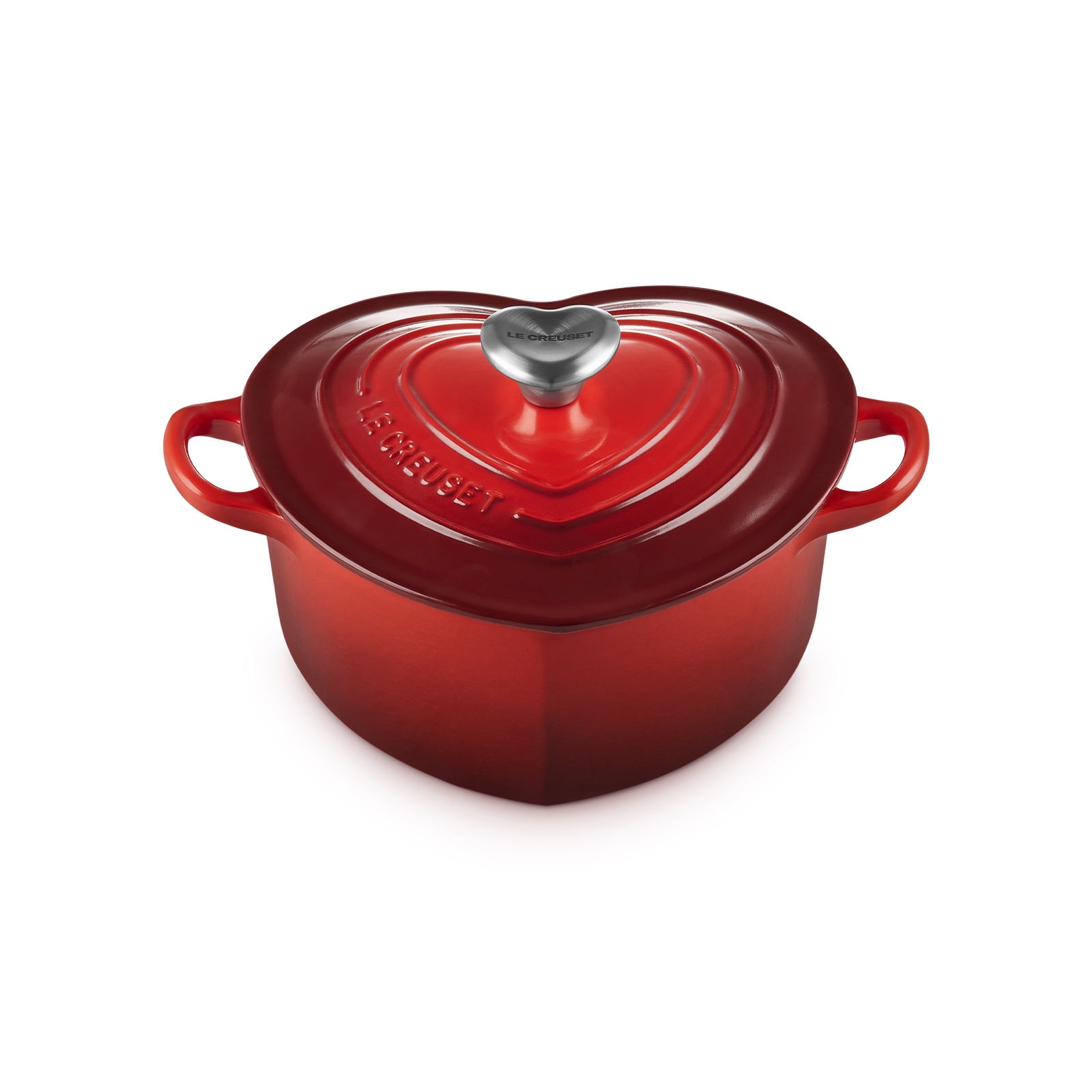 Heart Cast Iron Cocotte Loop Handle Cerise 20cm Metal Heart Knob