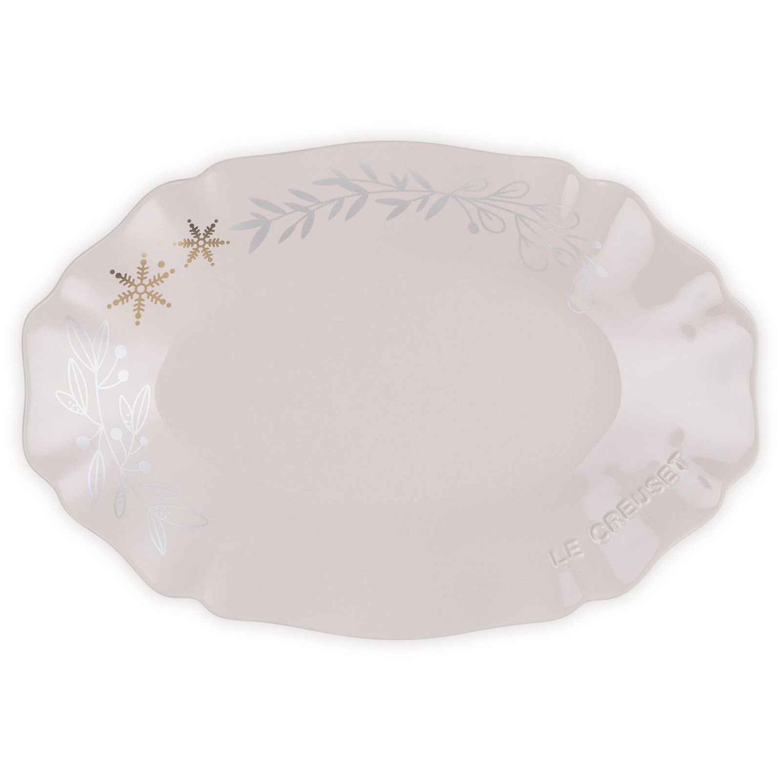 Elegant Frill Oval Plate with Gold Decal Macaron Pink 32cm